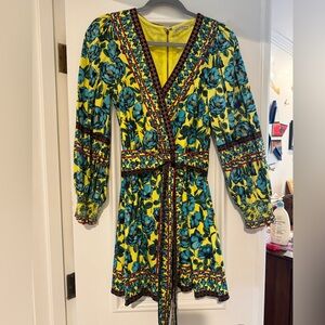 Alice + Olivia Floral V-Neck Dress in Yellow and Blue